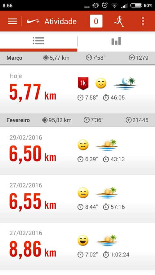 print da minha tela do app nike running